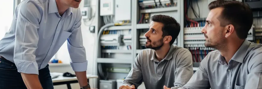 Formateur expliquant une session habilitation électrique avec supports pédagogiques