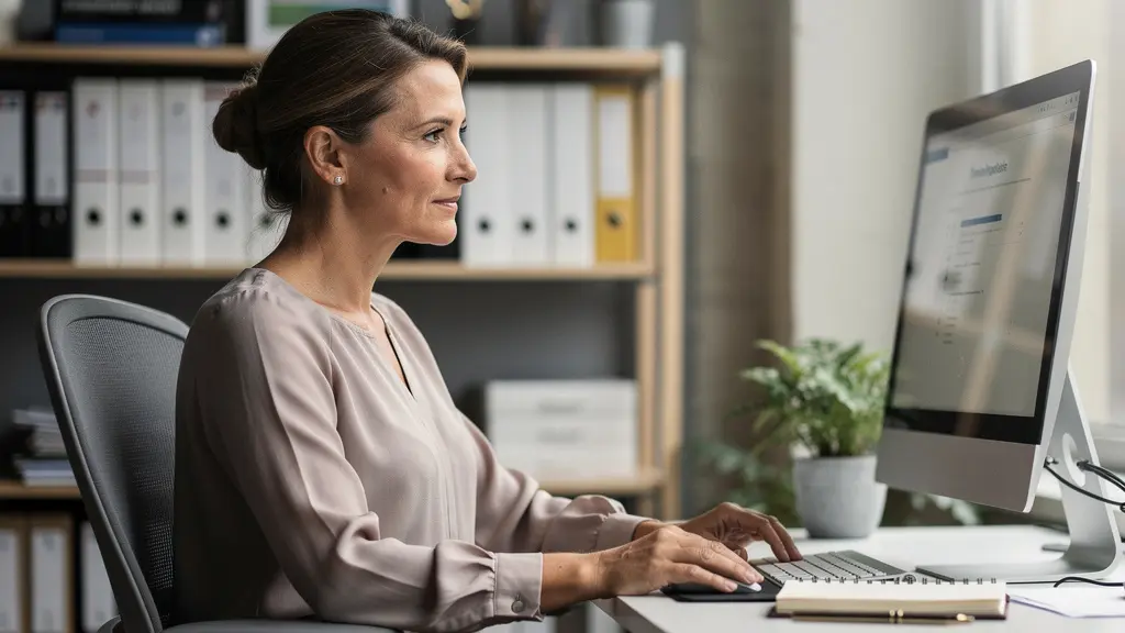 Responsable formation analysant des supports pédagogiques sur écran